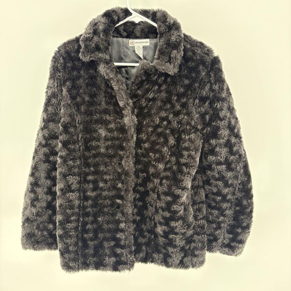 Vintage Christie Brooks Faux-Fur Button Down Teddy Jacket Girls XL (16) Women M